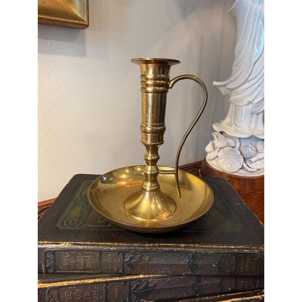 Vintage Brass Chamberstick Candle Holder with Handle, Waccamaw‎ Brass Works
